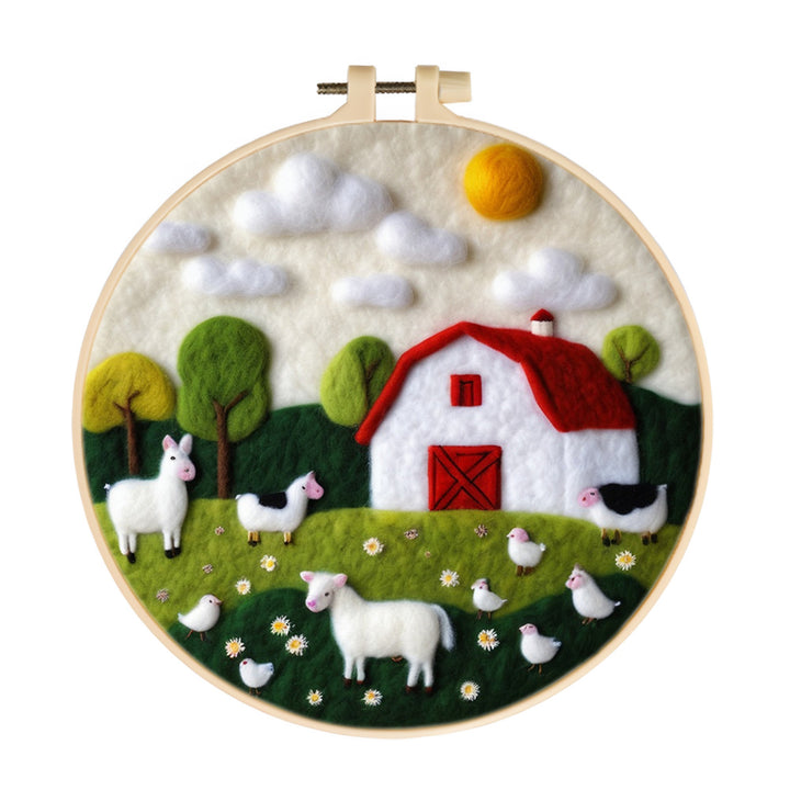 Farm Animals on the Grassland Wool Needle Felting Painting Kit