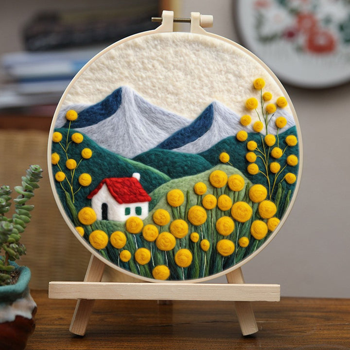 Yellow Tulips and Mountains Wool Needle Felting Painting Kit