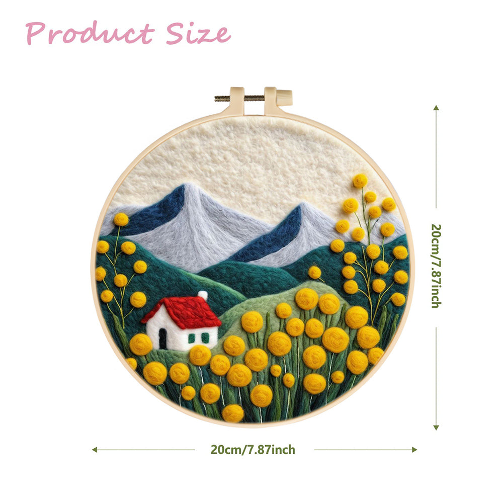 Yellow Tulips and Mountains Wool Needle Felting Painting Kit