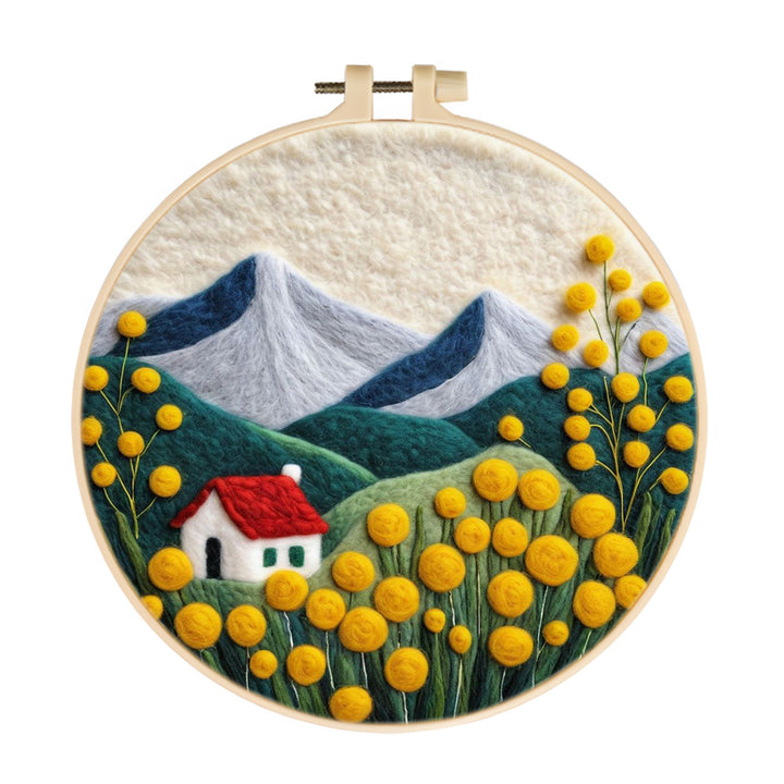 Yellow Tulips and Mountains Wool Needle Felting Painting Kit