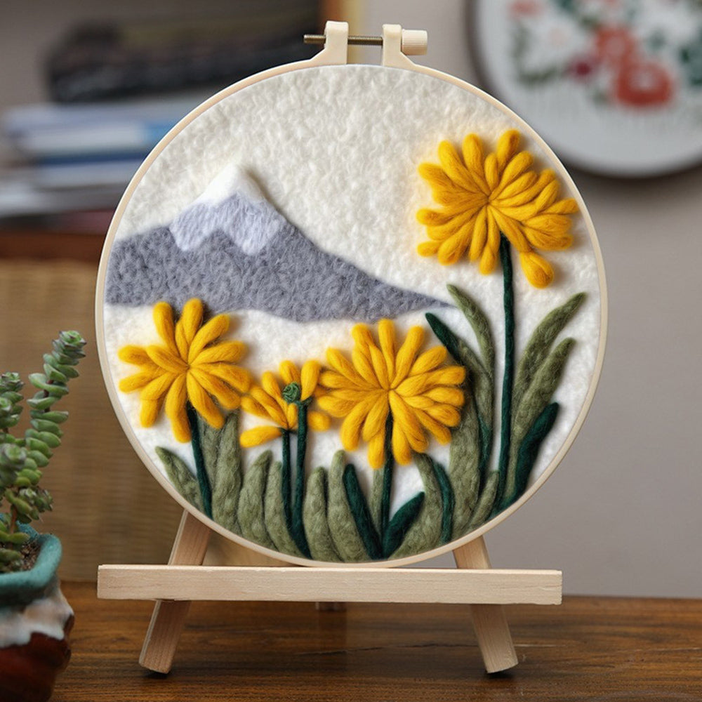 Yellow Chrysanthemums and Mountains Wool Needle Felting Painting Kit