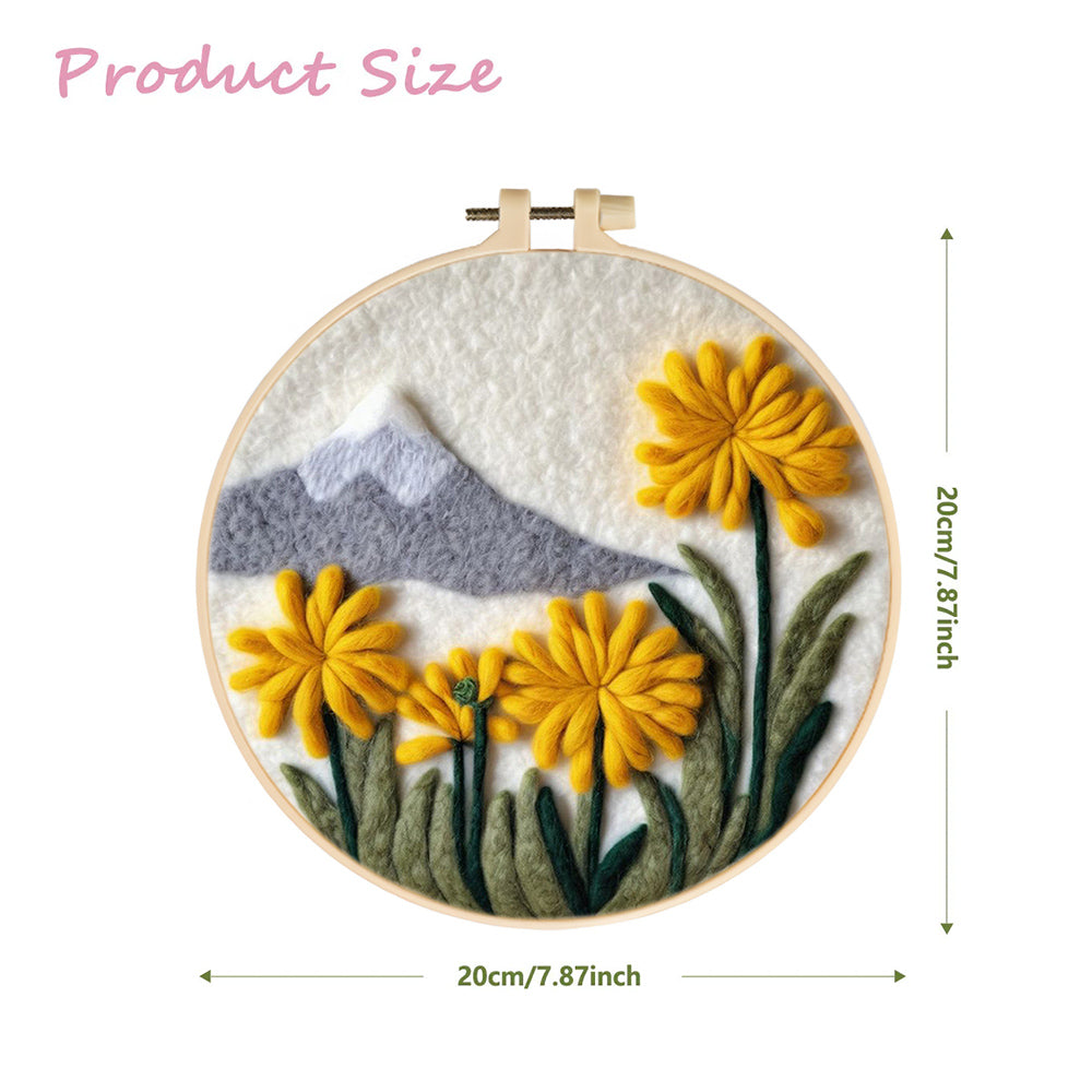 Yellow Chrysanthemums and Mountains Wool Needle Felting Painting Kit