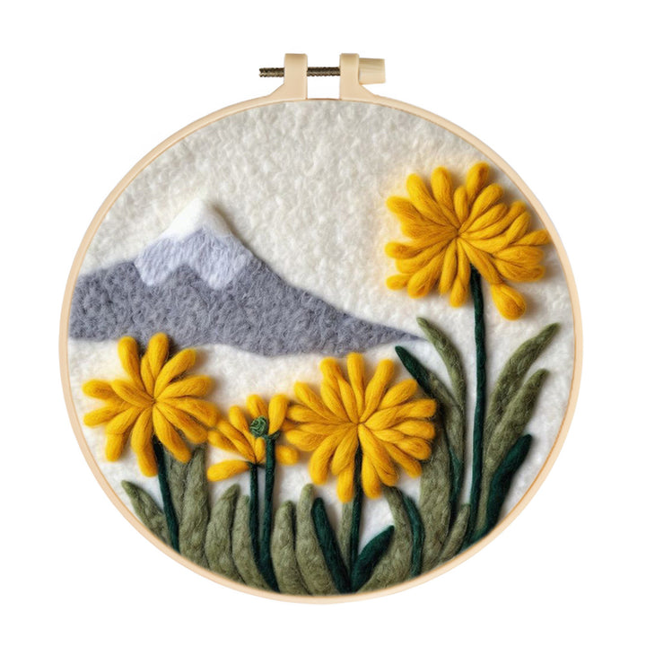 Yellow Chrysanthemums and Mountains Wool Needle Felting Painting Kit