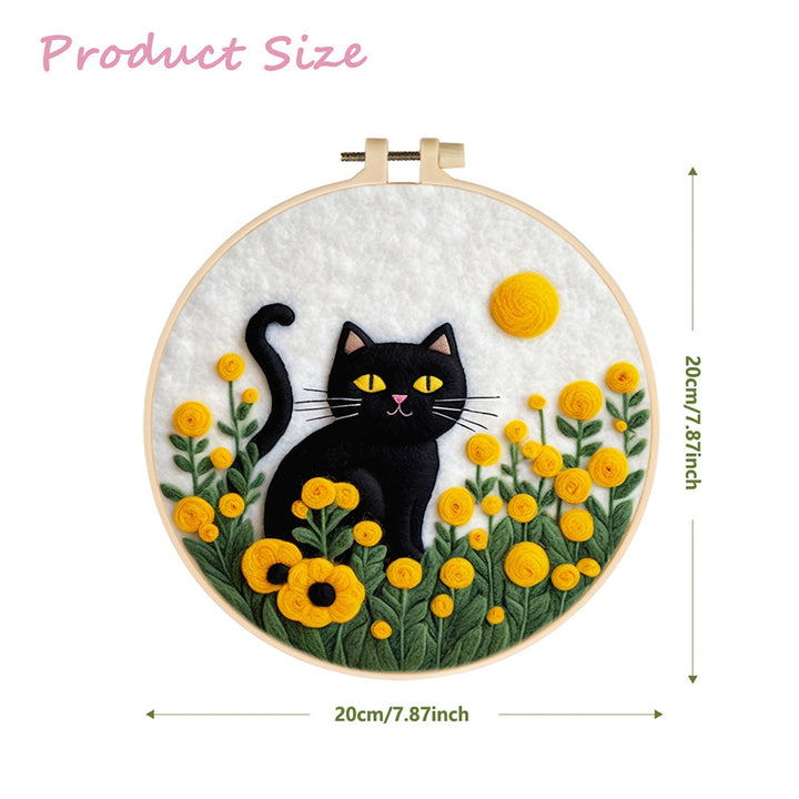 Black Cat among the Sunflowers Wool Needle Felting Painting Kit