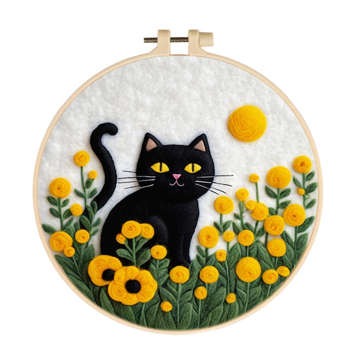 Black Cat among the Sunflowers Wool Needle Felting Painting Kit