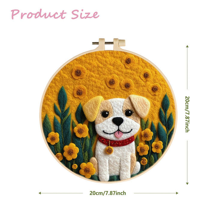 Cute Dog Sitting Amid Yellow Blossoms Wool Needle Felting Painting Kit