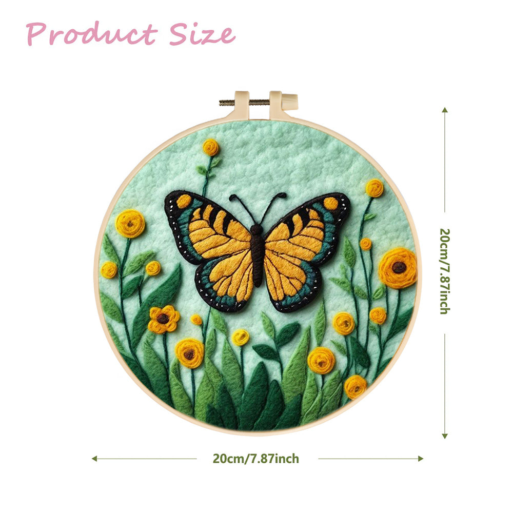 Yellow Butterfly Hovering Above Spring Flowers Wool Needle Felting Painting Kit