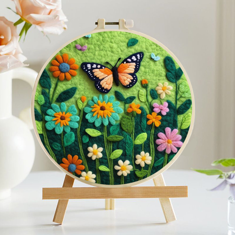 Butterfly in a Blooming Garden of Colors Wool Needle Felting Painting Kit