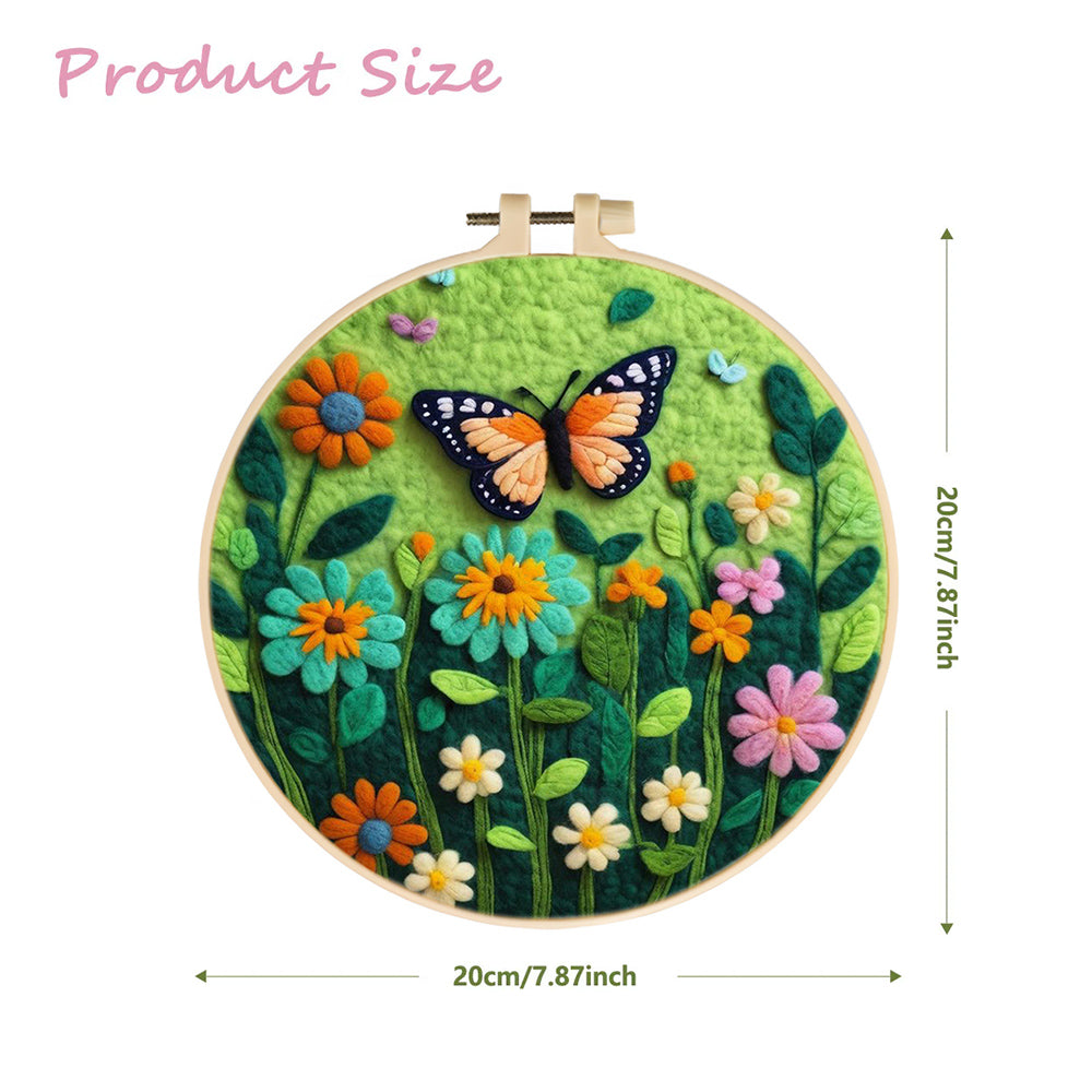 Butterfly in a Blooming Garden of Colors Wool Needle Felting Painting Kit