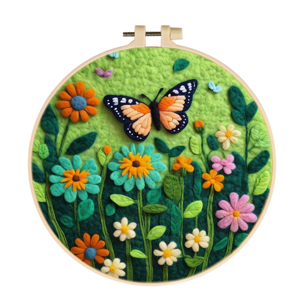 Butterfly in a Blooming Garden of Colors Wool Needle Felting Painting Kit