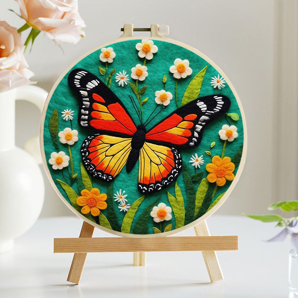 Butterfly Flying Over a Field of Flowers Wool Needle Felting Painting Kit