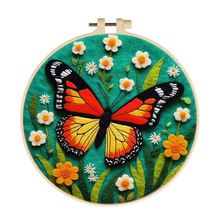 Butterfly Flying Over a Field of Flowers Wool Needle Felting Painting Kit