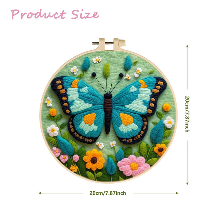 Blue Butterfly Among Spring Flowers Wool Needle Felting Painting Kit