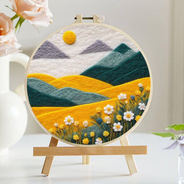 A Sunlit Valley of Flowers and Rolling Hills Wool Needle Felting Painting Kit