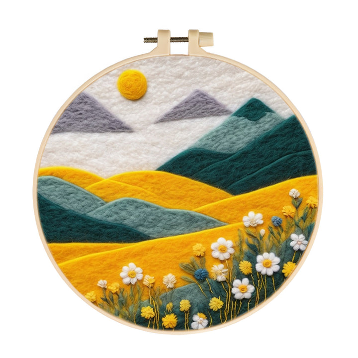 A Sunlit Valley of Flowers and Rolling Hills Wool Needle Felting Painting Kit