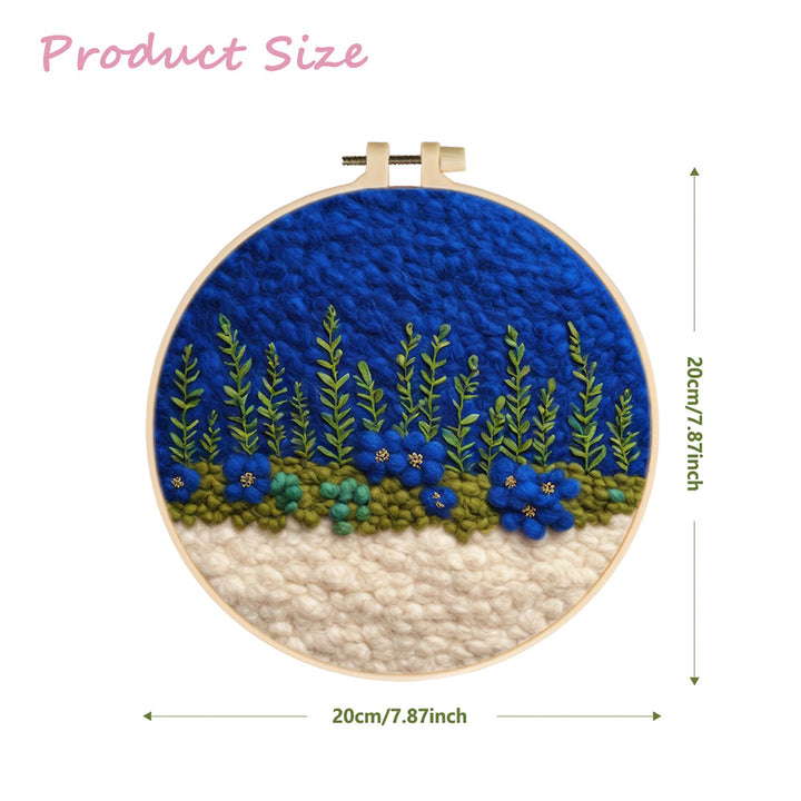 Green Vines and Blue Flowers Wool Needle Felting Painting Kit