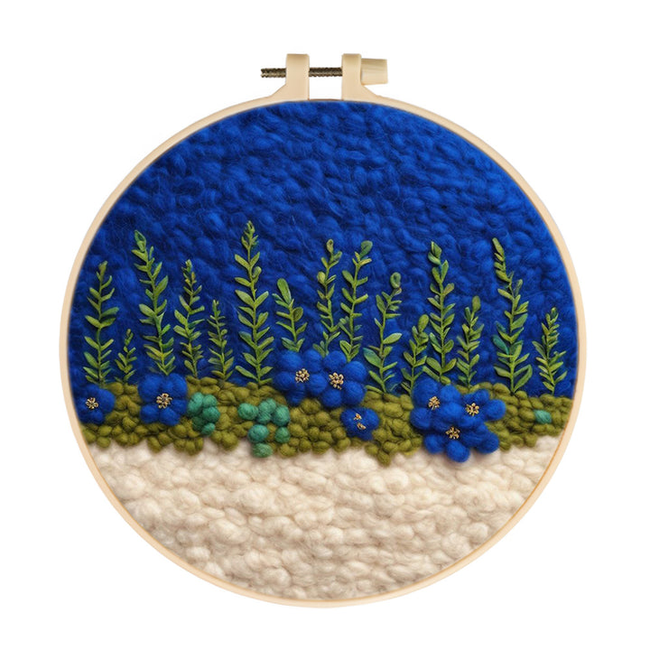 Green Vines and Blue Flowers Wool Needle Felting Painting Kit