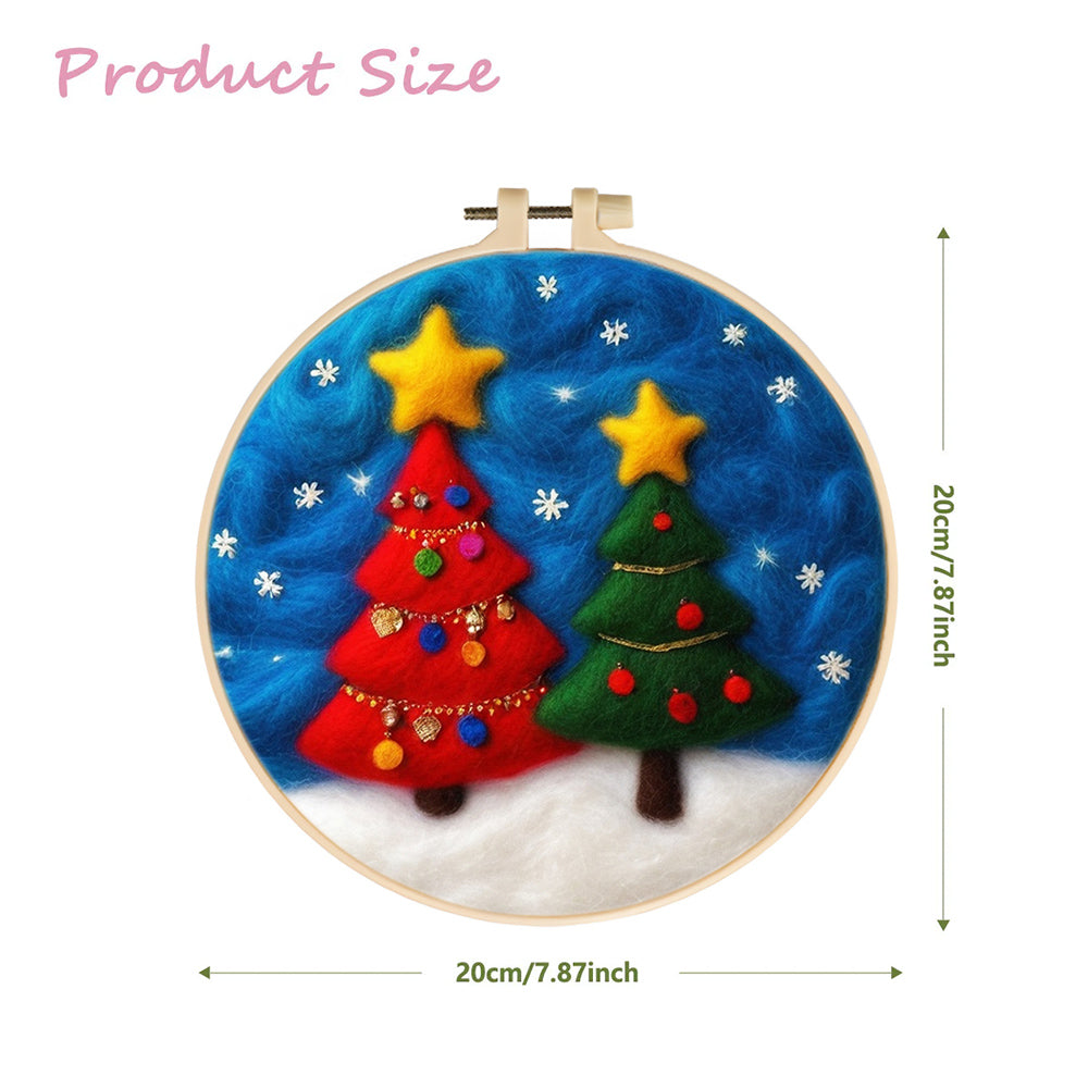 Red and Green Christmas Trees Wool Needle Felting Painting Kit