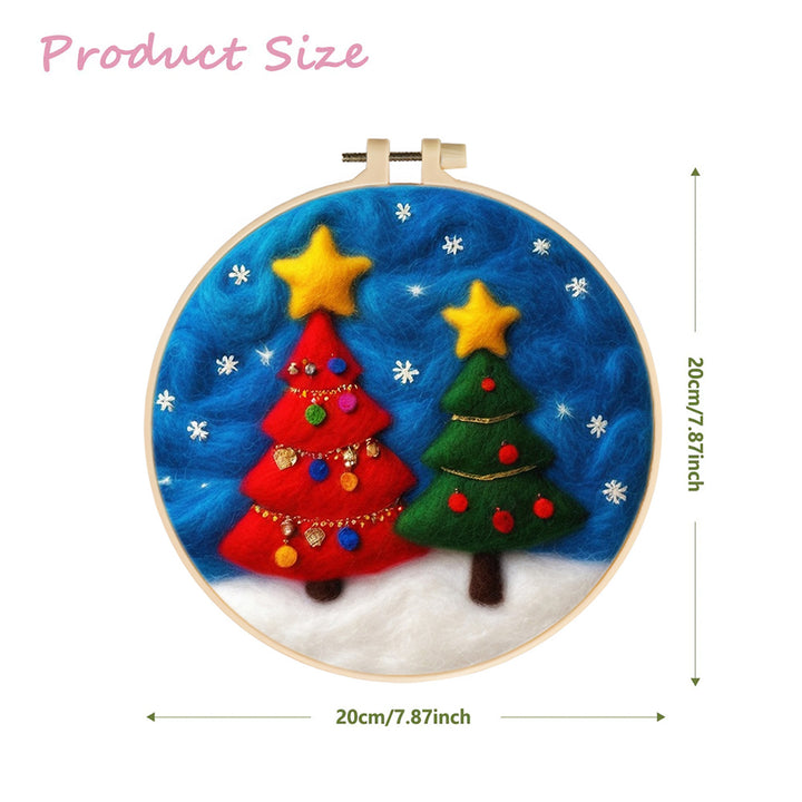 Red and Green Christmas Trees Wool Needle Felting Painting Kit