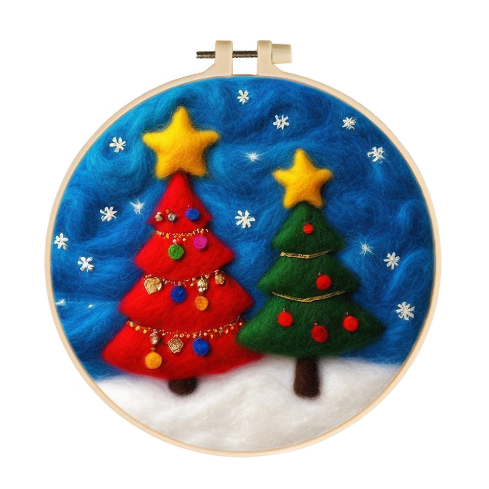 Red and Green Christmas Trees Wool Needle Felting Painting Kit