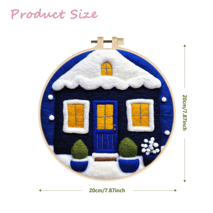 Blue House Covered in Snow Wool Needle Felting Painting Kit