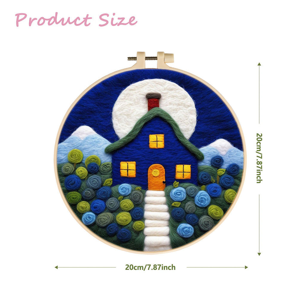 Blue House and Roses Wool Needle Felting Painting Kit