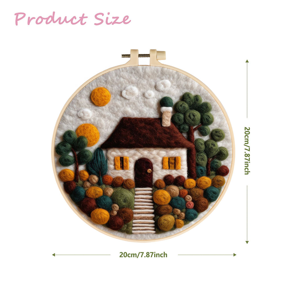 Brown House and Flowers Wool Needle Felting Painting Kit