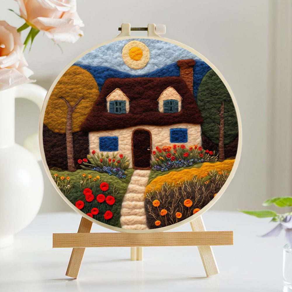 Charming Cottage Surrounded by Flowers Wool Needle Felting Painting Kit