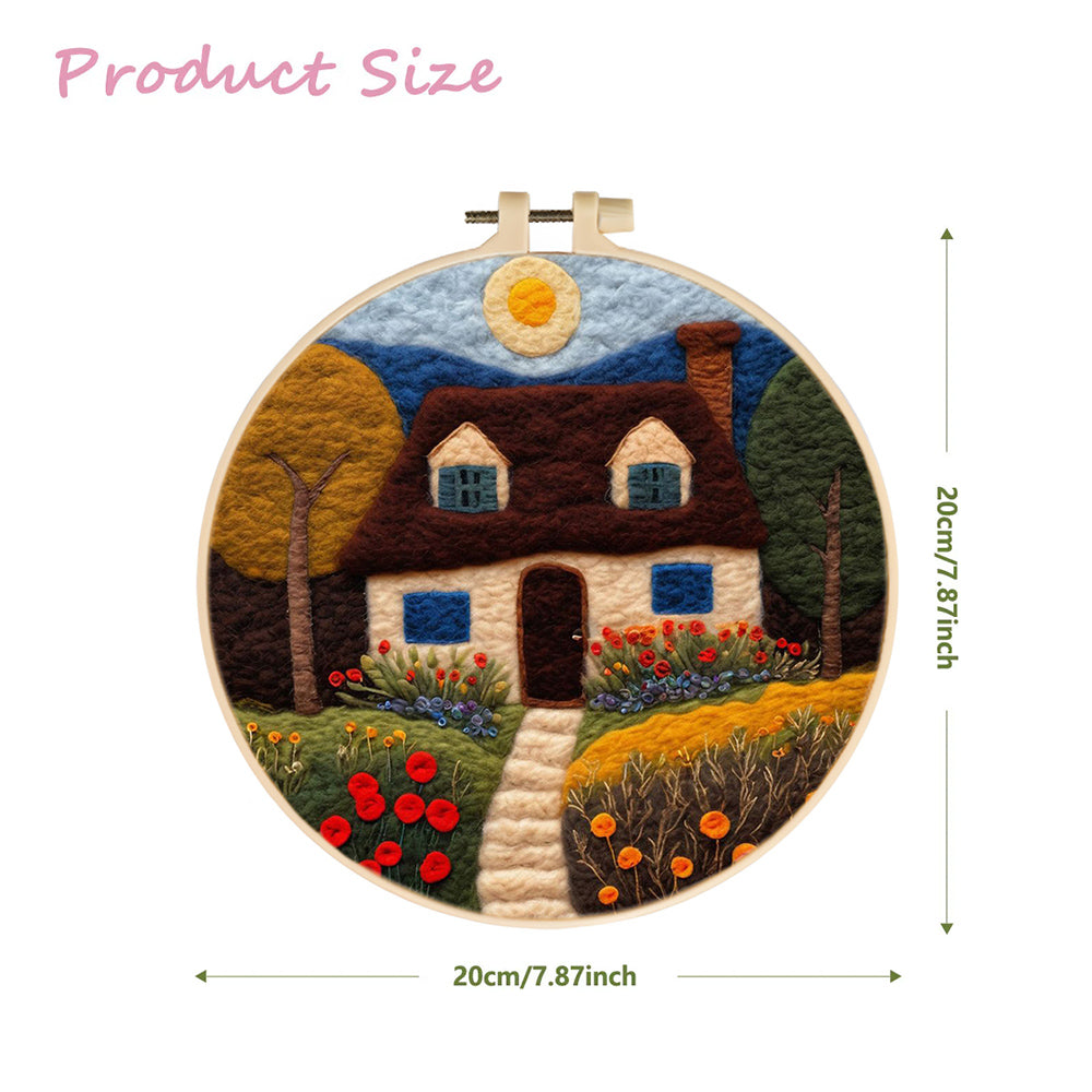 Charming Cottage Surrounded by Flowers Wool Needle Felting Painting Kit