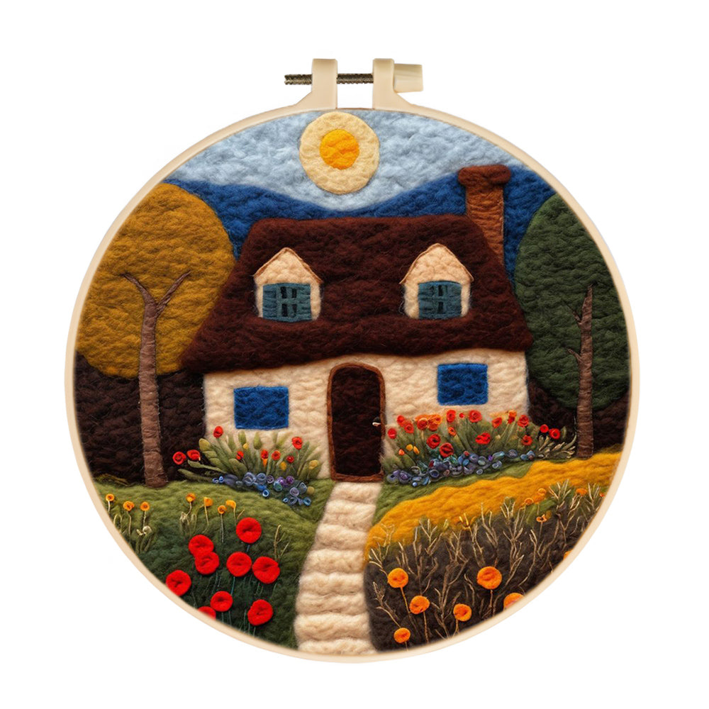 Charming Cottage Surrounded by Flowers Wool Needle Felting Painting Kit