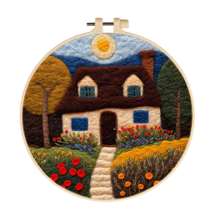 Charming Cottage Surrounded by Flowers Wool Needle Felting Painting Kit