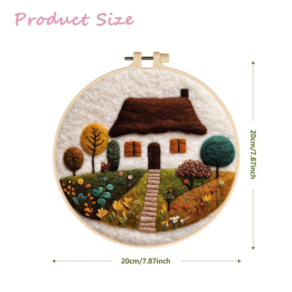A Scenic Cottage with Fall Foliage and Flowers Wool Needle Felting Painting Kit