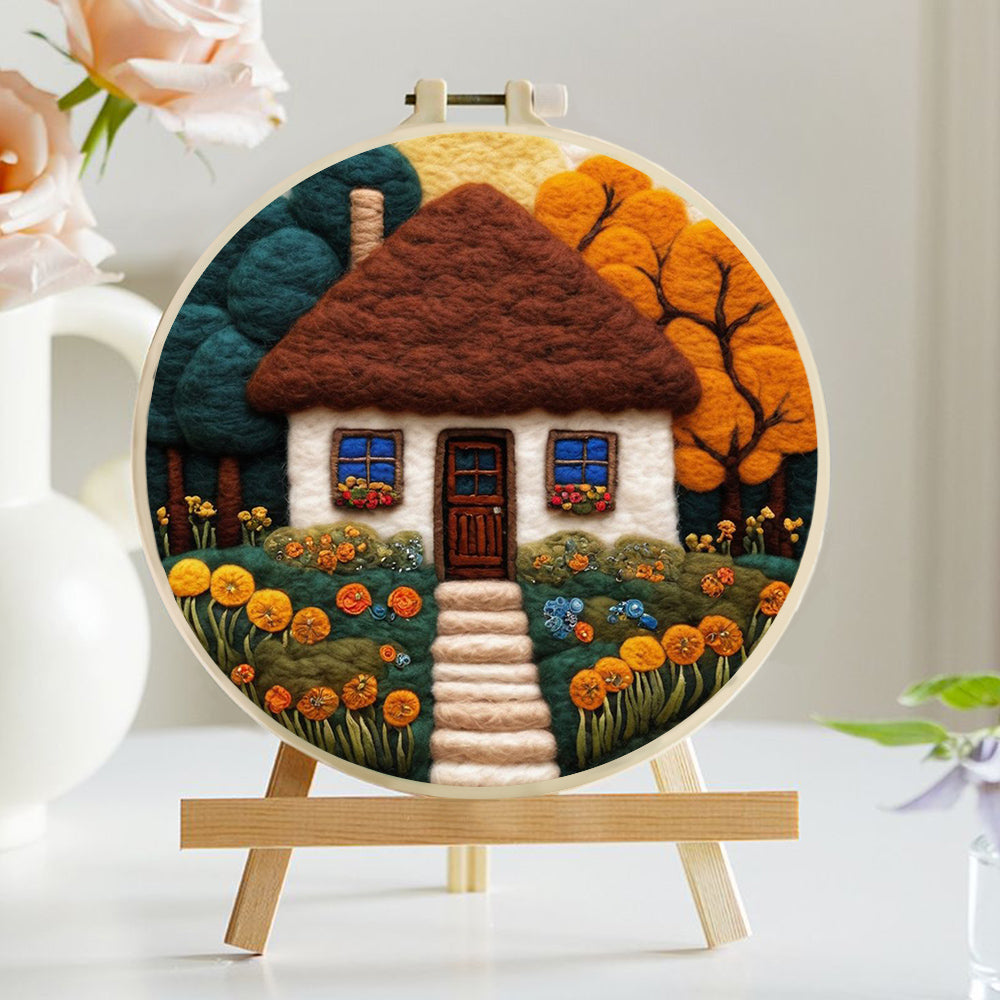 Charming House in the Heart of Fall Wool Needle Felting Painting Kit