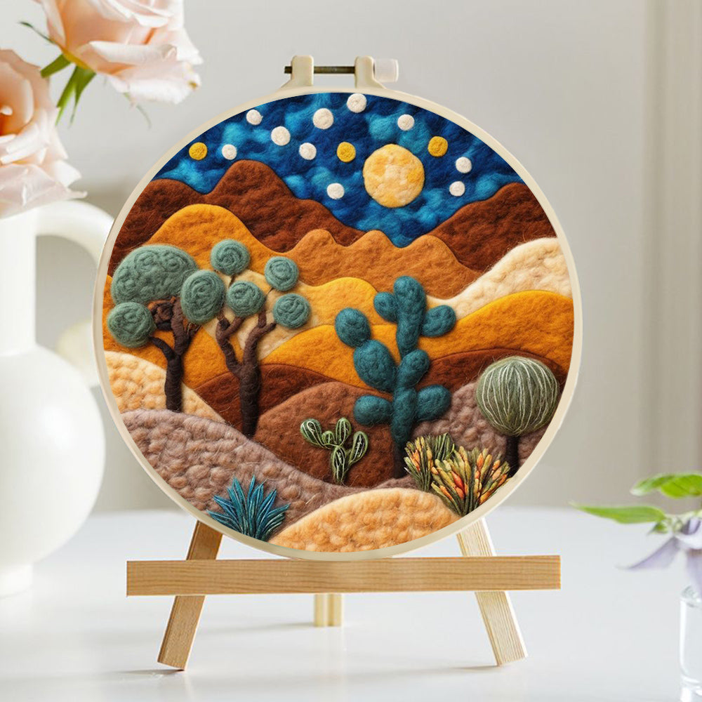 Landscape with Cacti and Rolling Mountains Wool Needle Felting Painting Kit