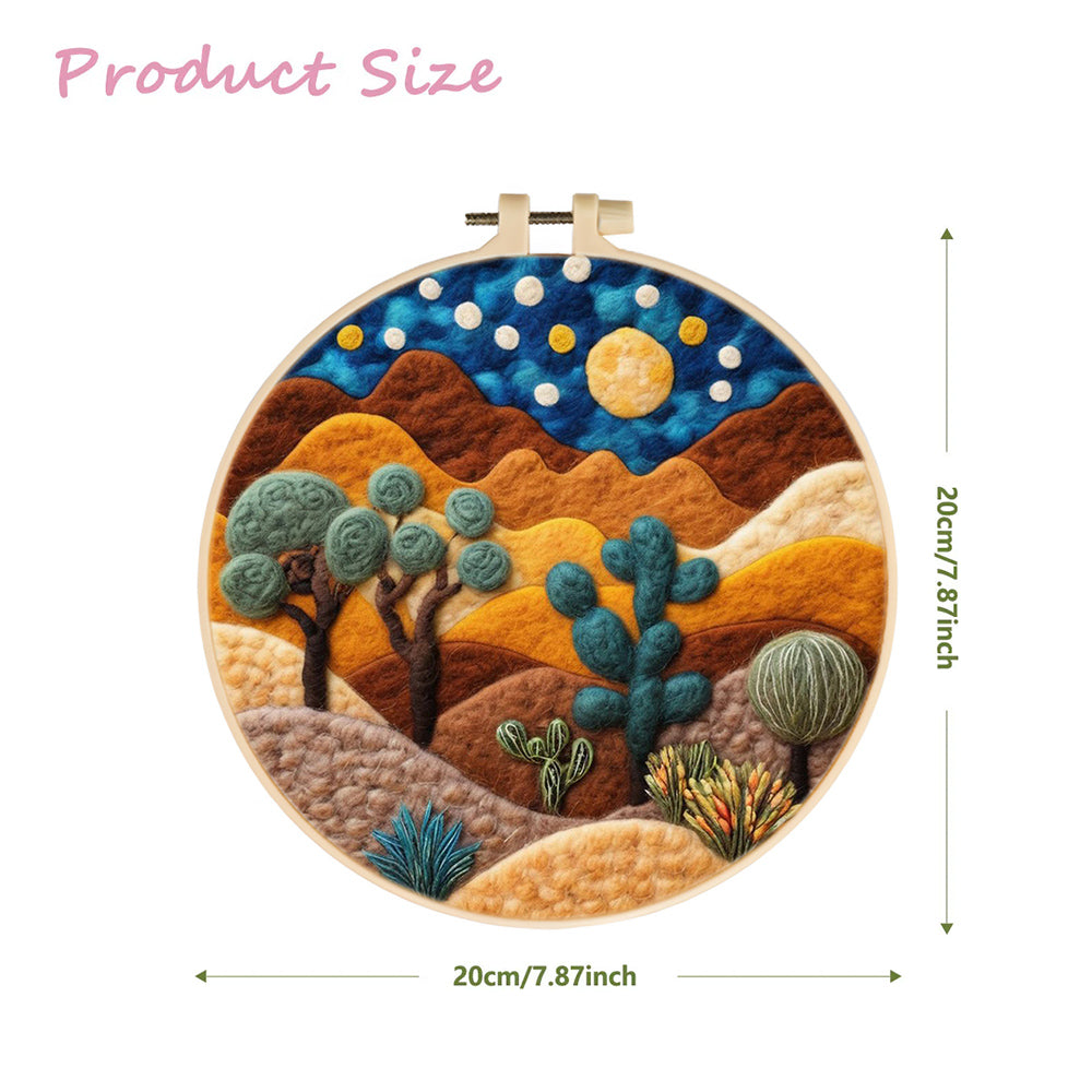 Landscape with Cacti and Rolling Mountains Wool Needle Felting Painting Kit