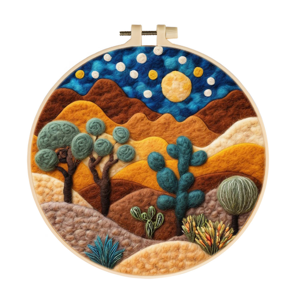 Landscape with Cacti and Rolling Mountains Wool Needle Felting Painting Kit