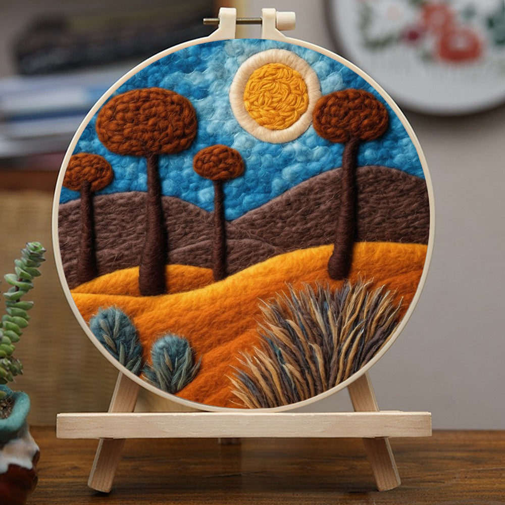 Sunlit Desert with Trees and Rolling Hills Wool Needle Felting Painting Kit