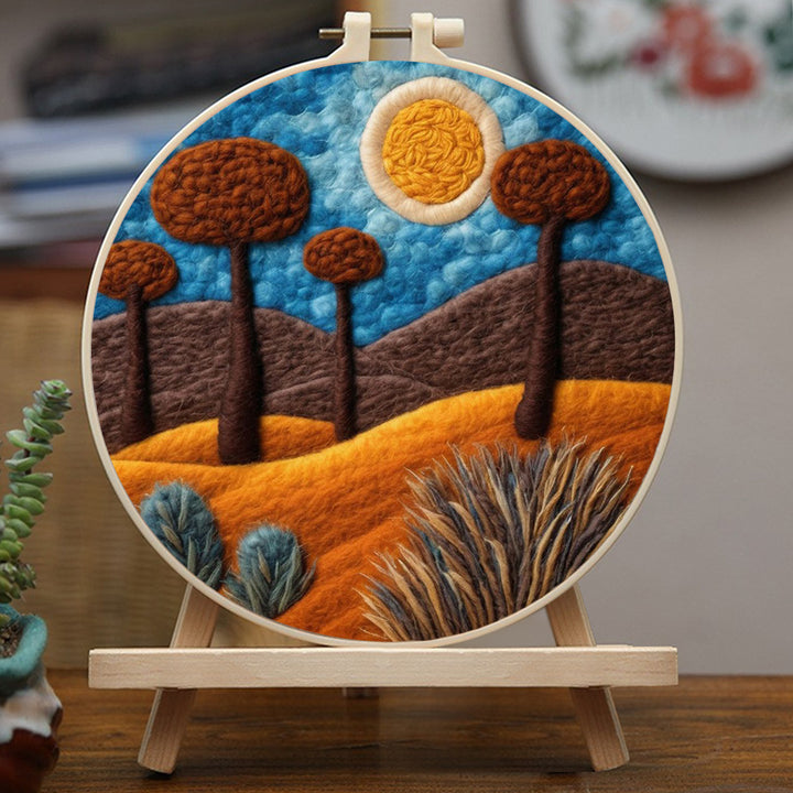Sunlit Desert with Trees and Rolling Hills Wool Needle Felting Painting Kit