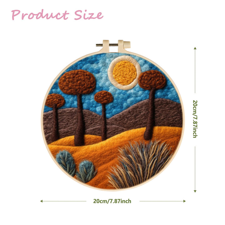 Sunlit Desert with Trees and Rolling Hills Wool Needle Felting Painting Kit