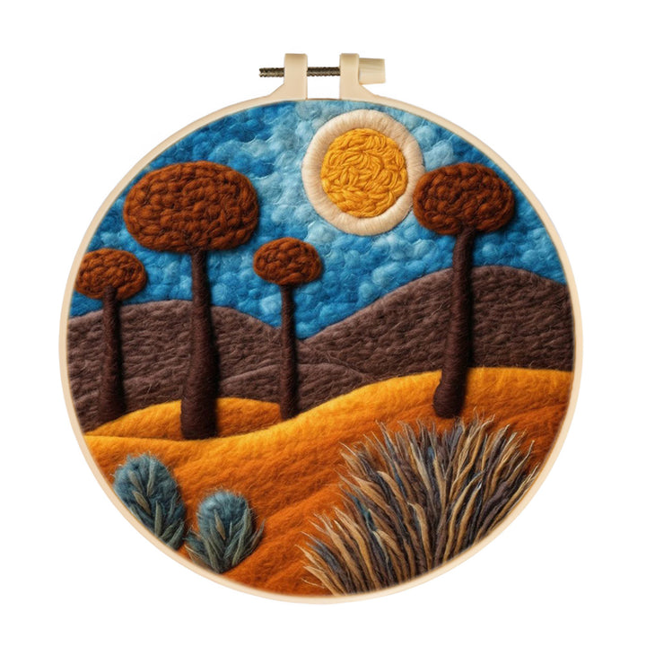 Sunlit Desert with Trees and Rolling Hills Wool Needle Felting Painting Kit