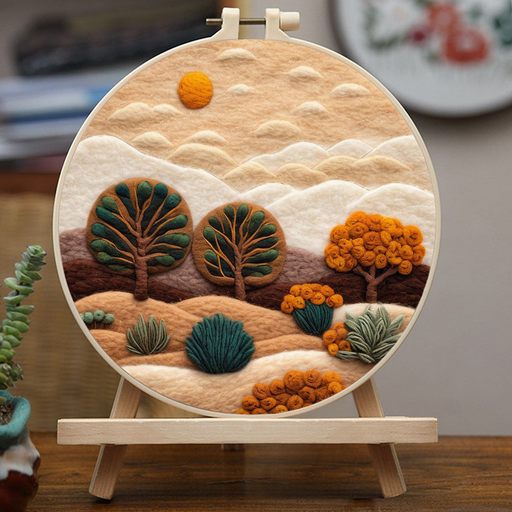 Autumn Trees and Desert Mountains Wool Needle Felting Painting Kit