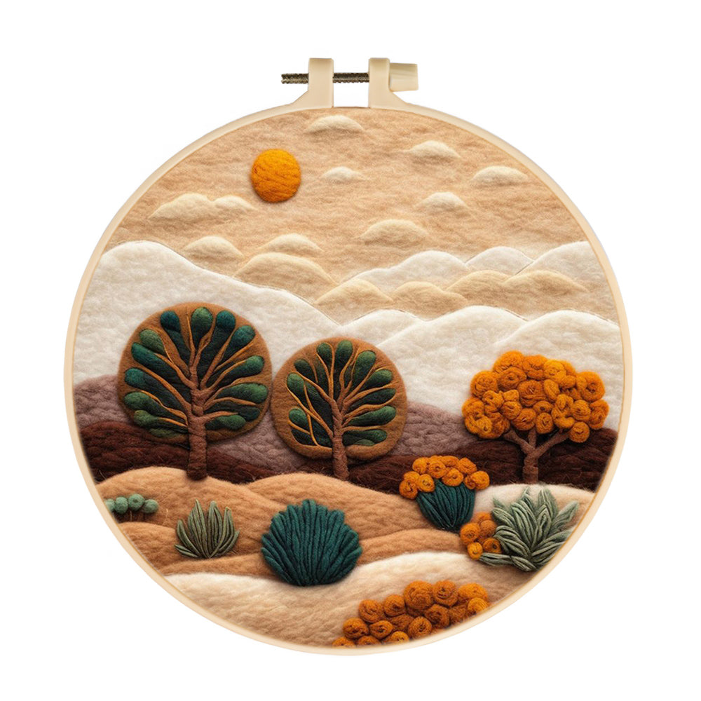 Autumn Trees and Desert Mountains Wool Needle Felting Painting Kit
