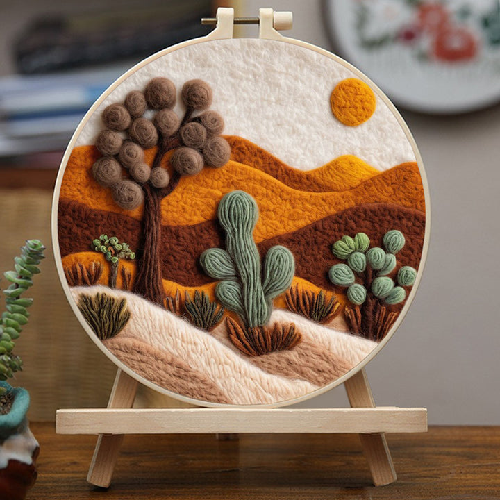 Serene Desert Mountains Surrounded by Cacti Wool Needle Felting Painting Kit