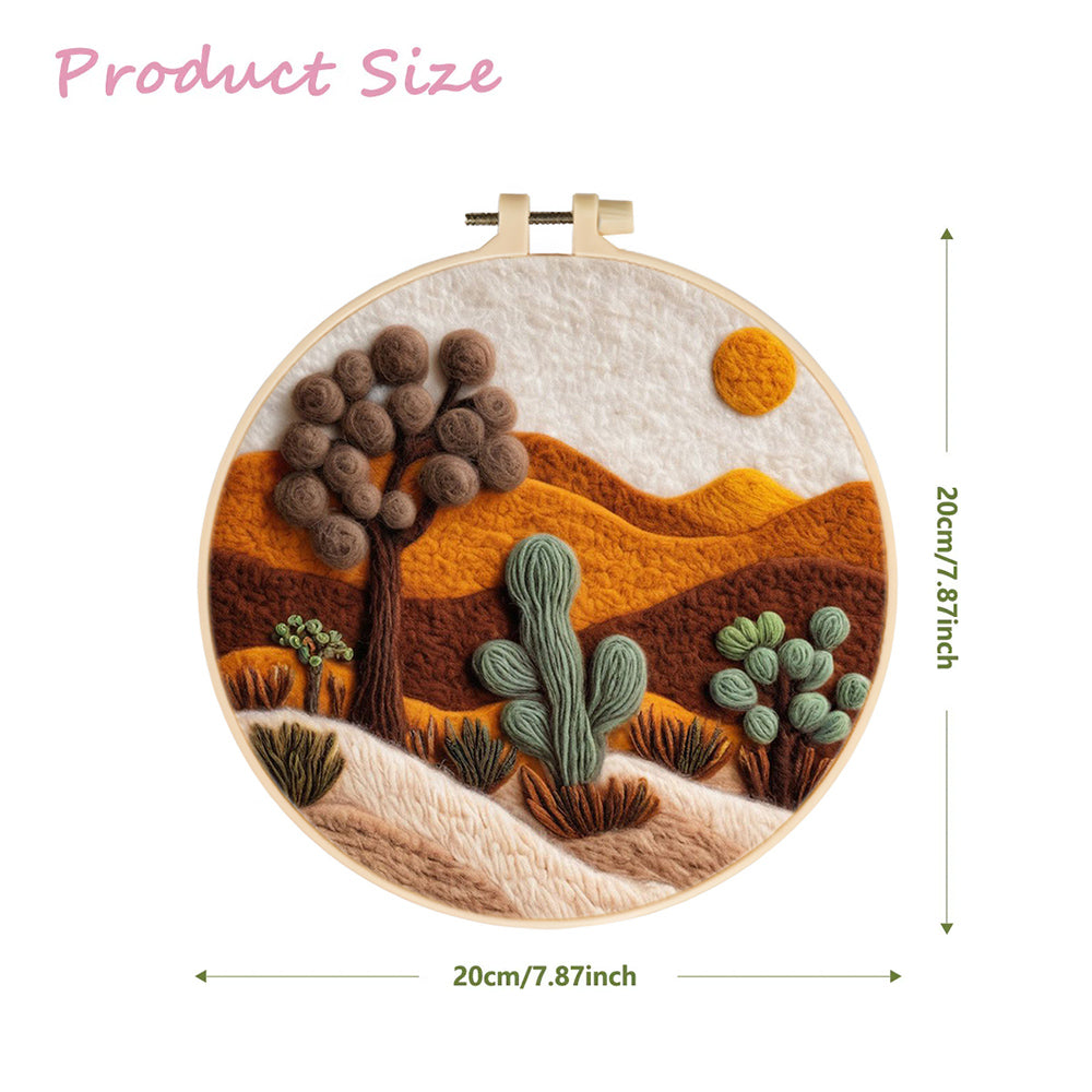 Serene Desert Mountains Surrounded by Cacti Wool Needle Felting Painting Kit