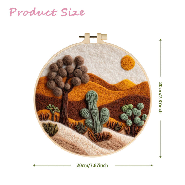 Serene Desert Mountains Surrounded by Cacti Wool Needle Felting Painting Kit