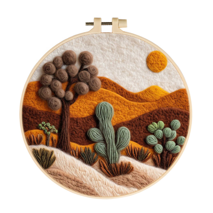 Serene Desert Mountains Surrounded by Cacti Wool Needle Felting Painting Kit