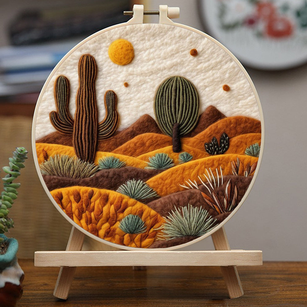 Desert Landscape with Majestic Cacti Wool Needle Felting Painting Kit
