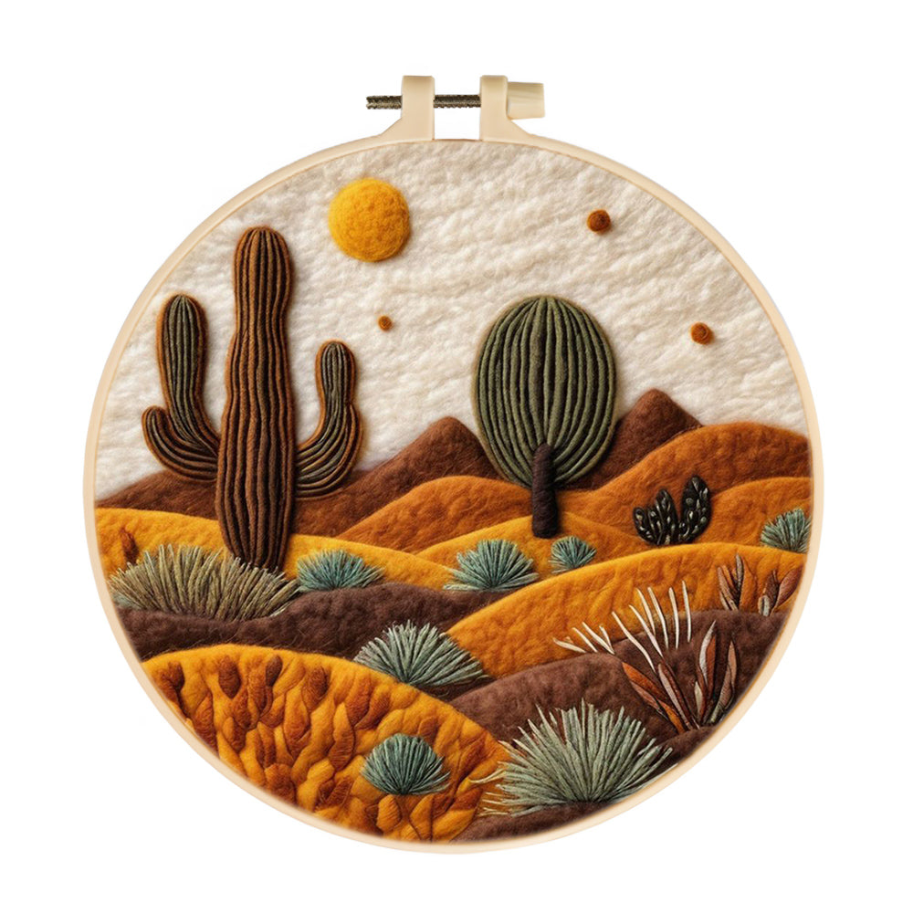 Desert Landscape with Majestic Cacti Wool Needle Felting Painting Kit