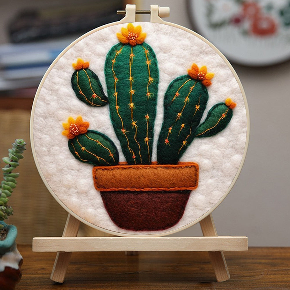Blooming Cactus in a Pot Wool Needle Felting Painting Kit