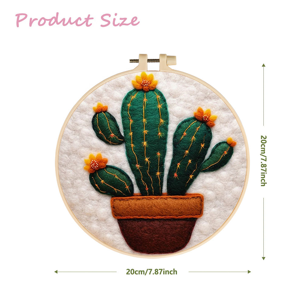 Blooming Cactus in a Pot Wool Needle Felting Painting Kit